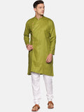 Sethukrishna Men Green Angrakha Pure Cotton Kurta with Pyjamas | Grocsy