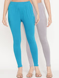 TAG 7 Women Set of 2 Blue & Grey Ankle Length Leggings | Grocsy