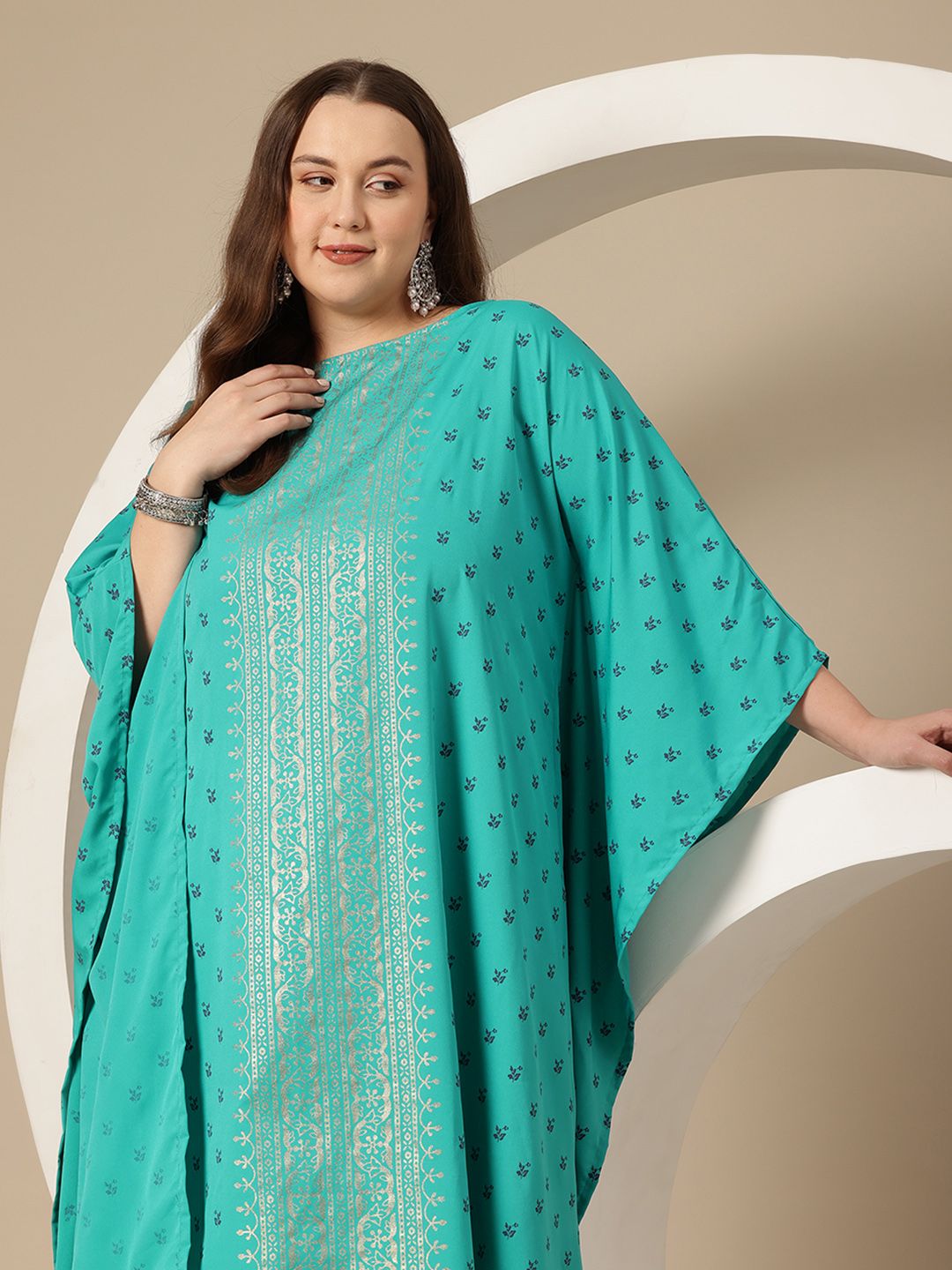 Sztori Plus Size Floral Printed Flared Sleeves Floral Kaftan Kurta | Grocsy
