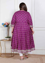 Miravan Plus Size Women Cotton Magenta Gota Lace And Embroidered Anarkali Kurta | Grocsy