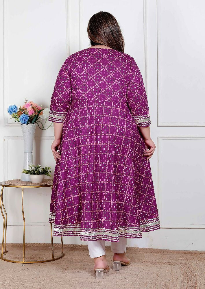 Miravan Plus Size Women Cotton Magenta Gota Lace And Embroidered Anarkali Kurta | Grocsy