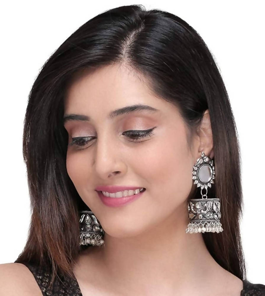 Mominos Fashion Oxidised Silver plated With Stone Earrings | Grocsy