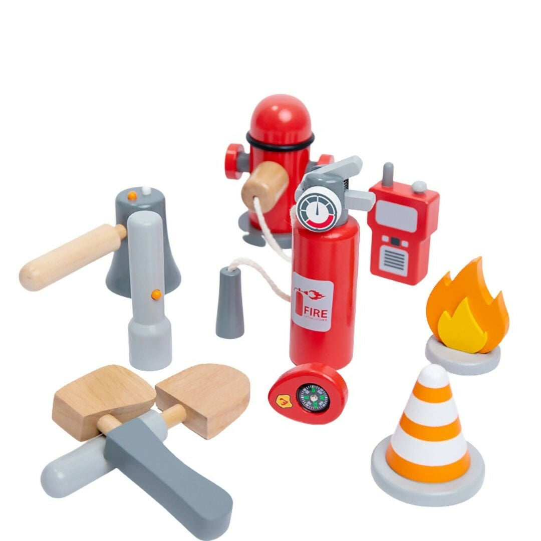 Nesta Toys Wooden Firefighter Pretend Play Toy with Fireman Costume Kit (14 Pcs) | Grocsy