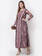 Myshka Mauve Color Organza Printed Dress | Grocsy