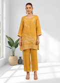 Joban Fashion Mustard Linen Embroidered Readymade Cord Set | Grocsy