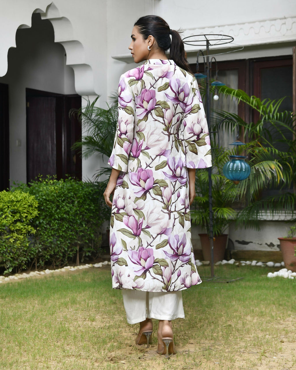 Vaasva Women's Cream Musline Viscose Digital Printed Cord Set | Grocsy