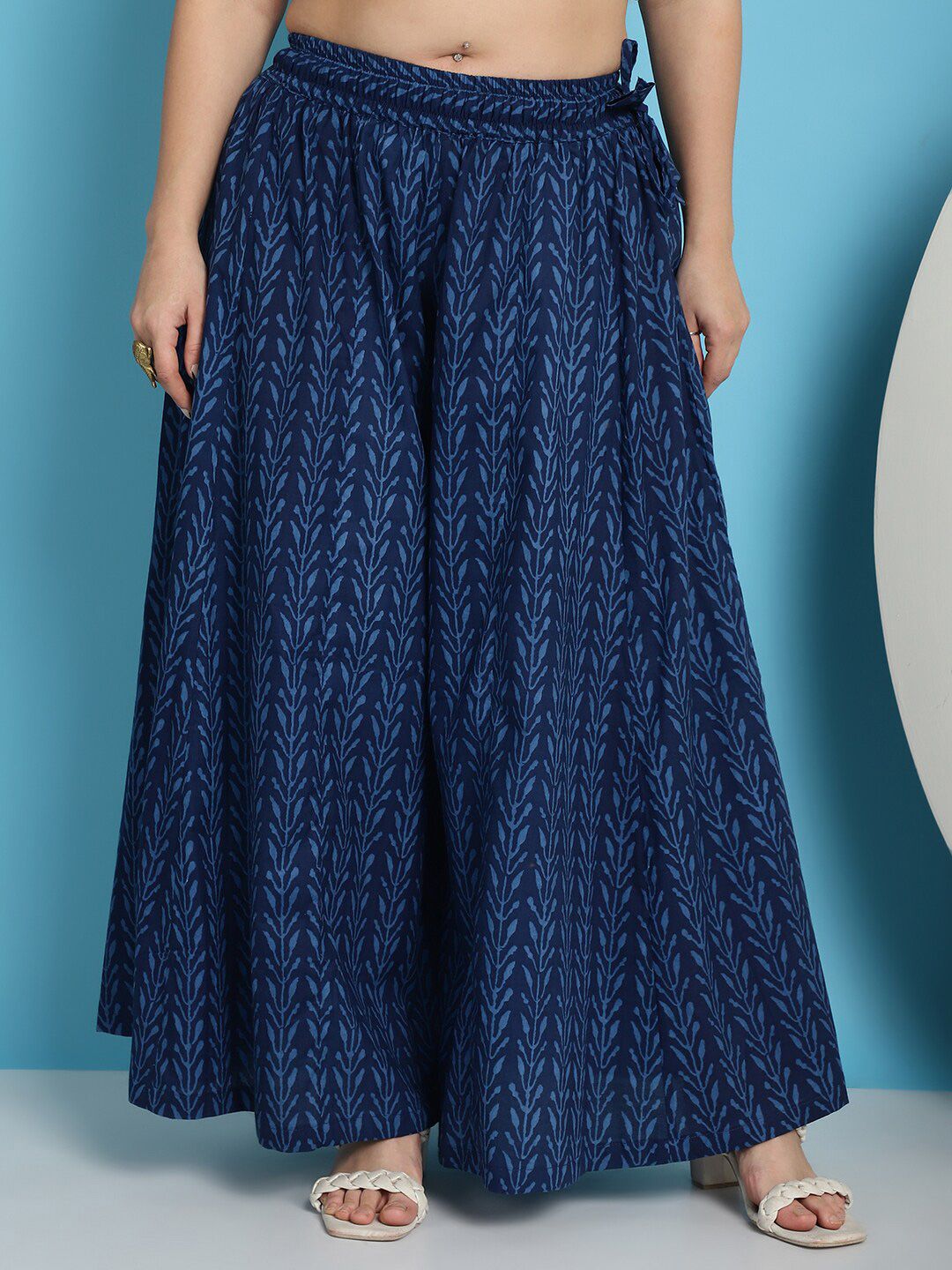 TAG 7 Plus Size Floral Printed Flared Pure Cotton Ethnic Palazzos | Grocsy