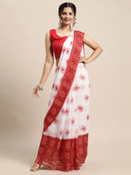 Saree Mall Women White & Red Bandhani Printed Poly Chiffon Sarees | Grocsy