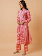 HOUSE OF KARI Ethnic Motifs Embroidered Chikankari Straight Chanderi Silk Kurta | Grocsy