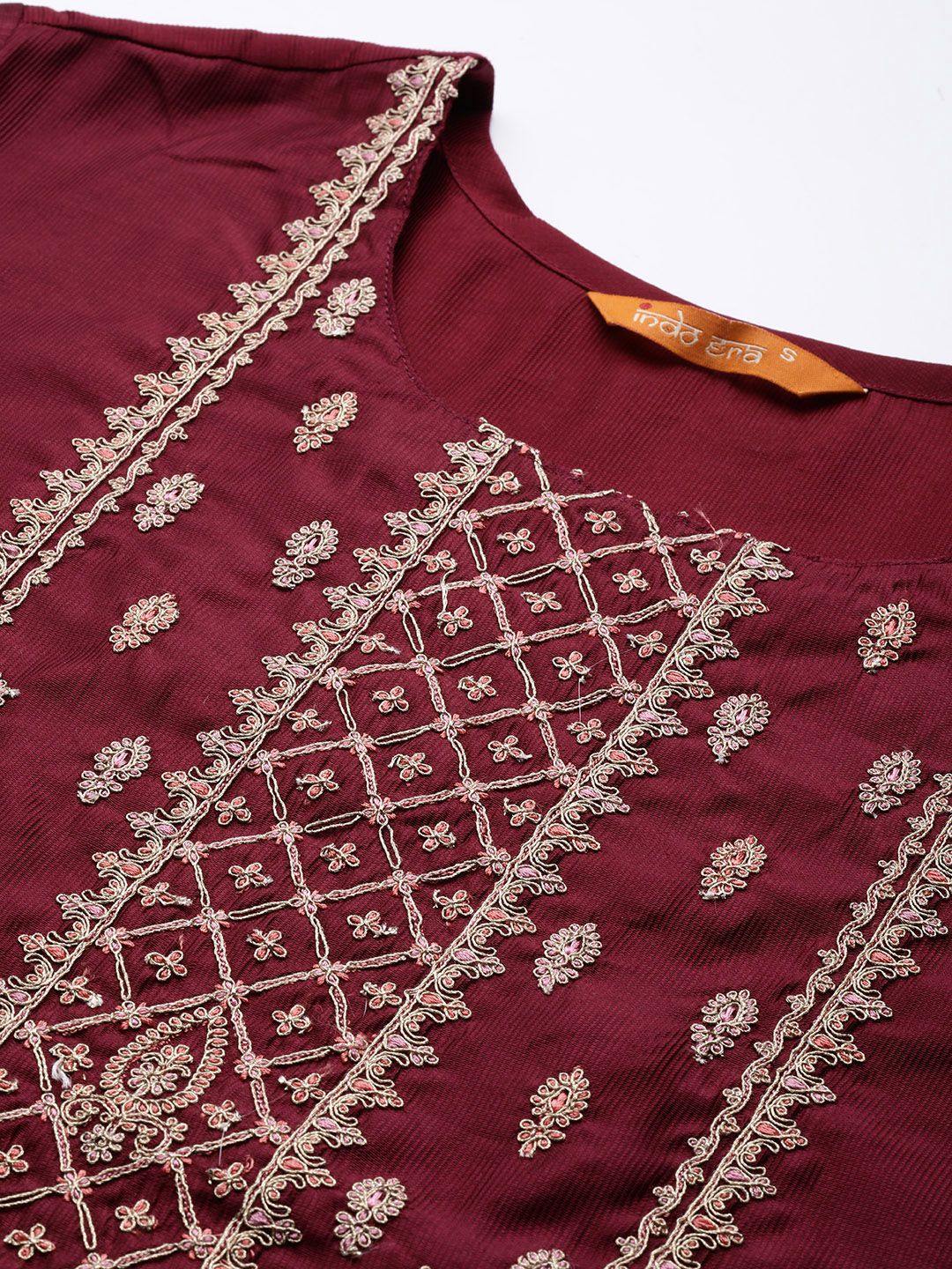 Indo Era Women Magenta Ethnic Motifs Embroidered Kurta with Trousers & With Dupatta | Grocsy
