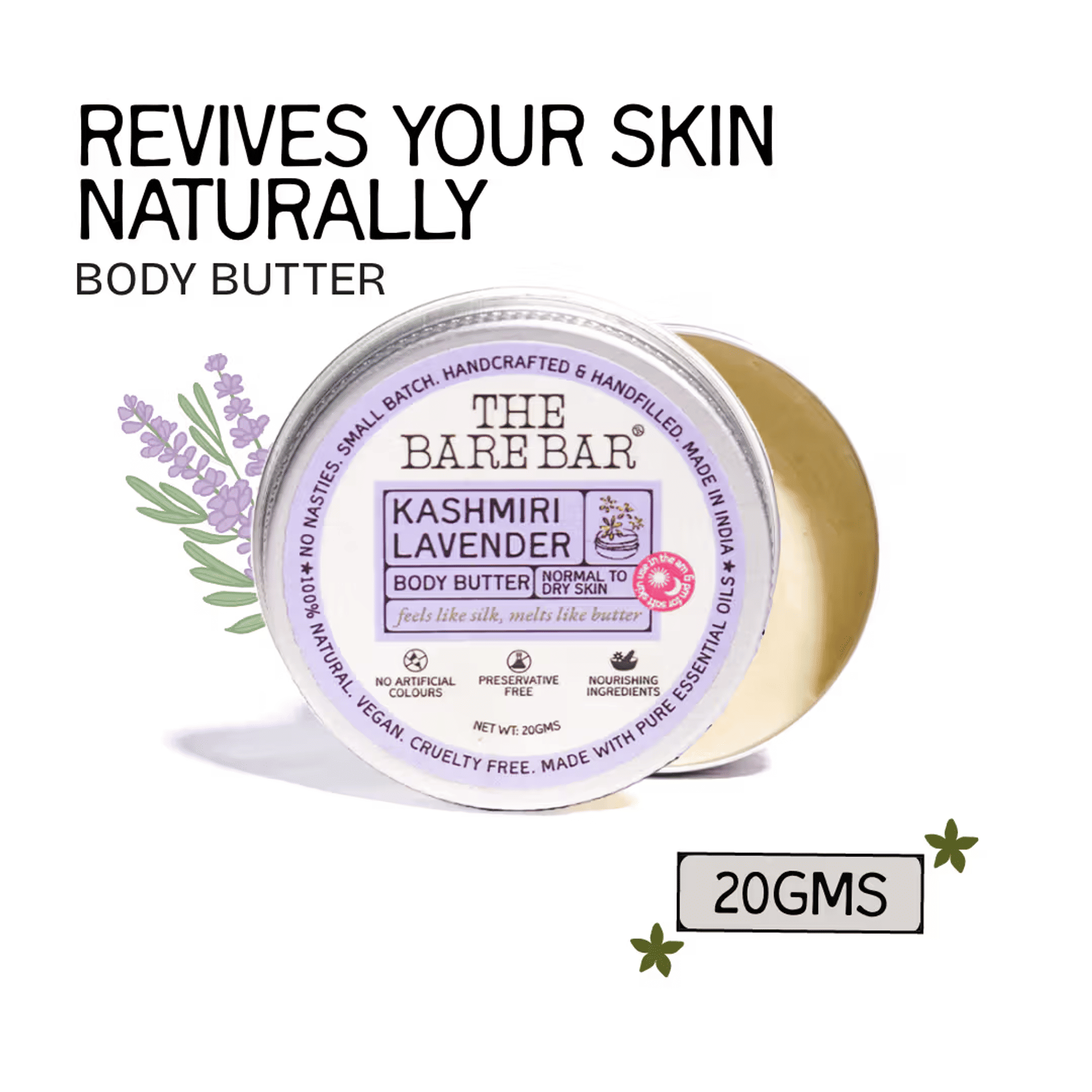 The Bare Bar Kashmiri Lavender Body Butter - Calming Body Cream With Shea And Mango Butters | Grocsy