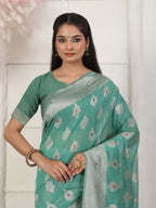 Shree Shyam Fashion Linen Cotton Rama Green Saree | Grocsy