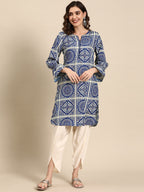 Sangria Ethnic Motifs Printed Puff Sleeves Kurta with Dhoti Pants | Grocsy