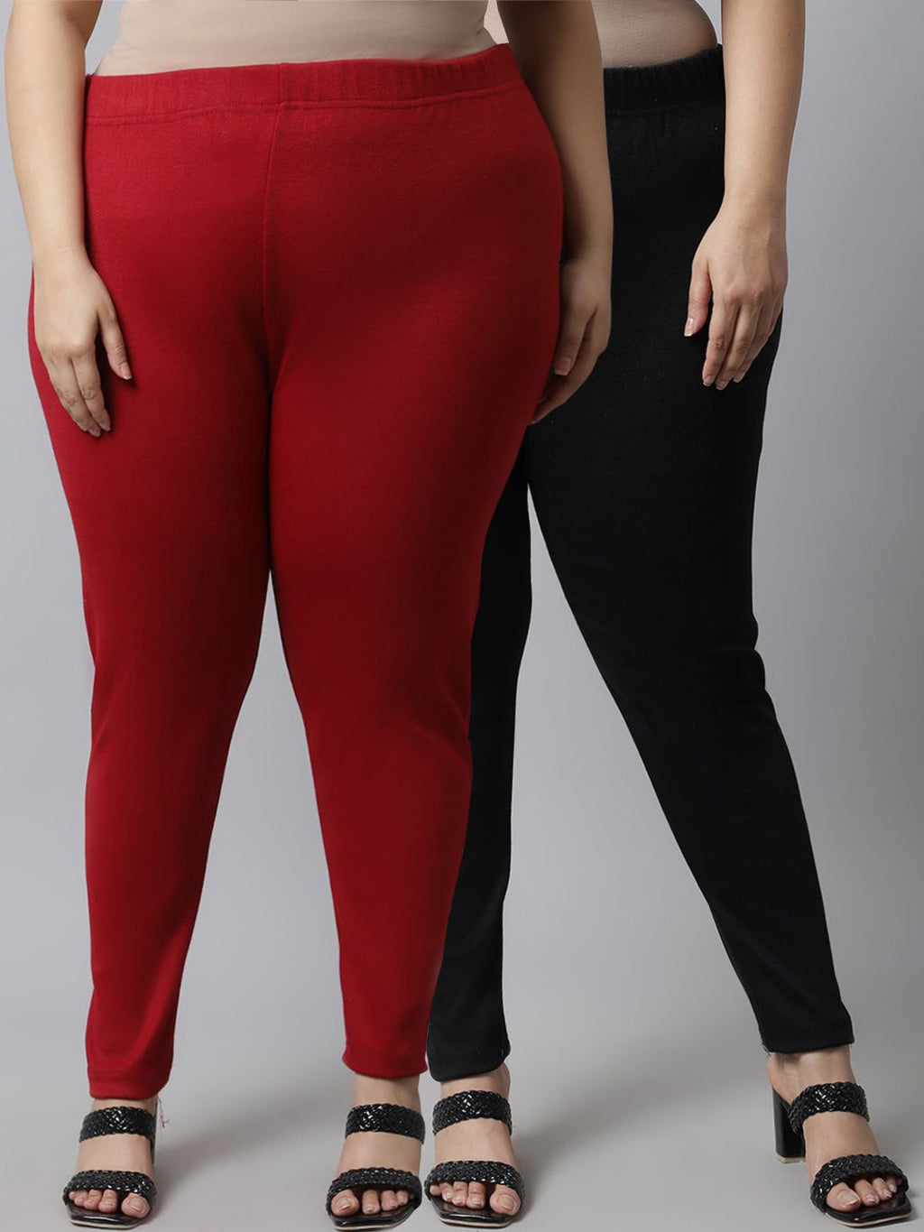 TAG 7 Women Pack Of 2 Plus Size Maroon & Black Solid Ankle-Length Leggings | Grocsy
