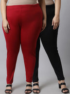 TAG 7 Women Pack Of 2 Plus Size Maroon & Black Solid Ankle-Length Leggings | Grocsy