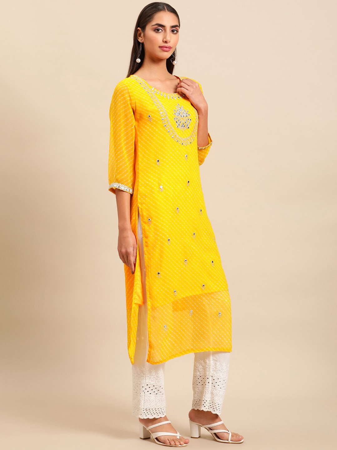 Sangria Women Ethnic Motifs Printed Mirror Work Indie Prints Kurta | Grocsy