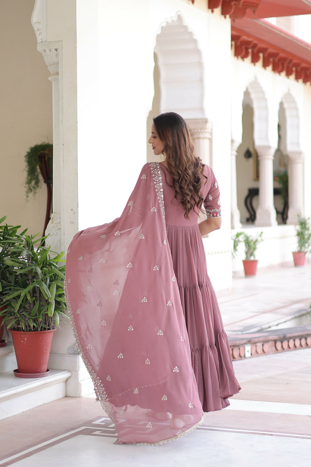 Joban Fashion Peach Readymade Kurta Set With Sequence embroidery Work | Grocsy