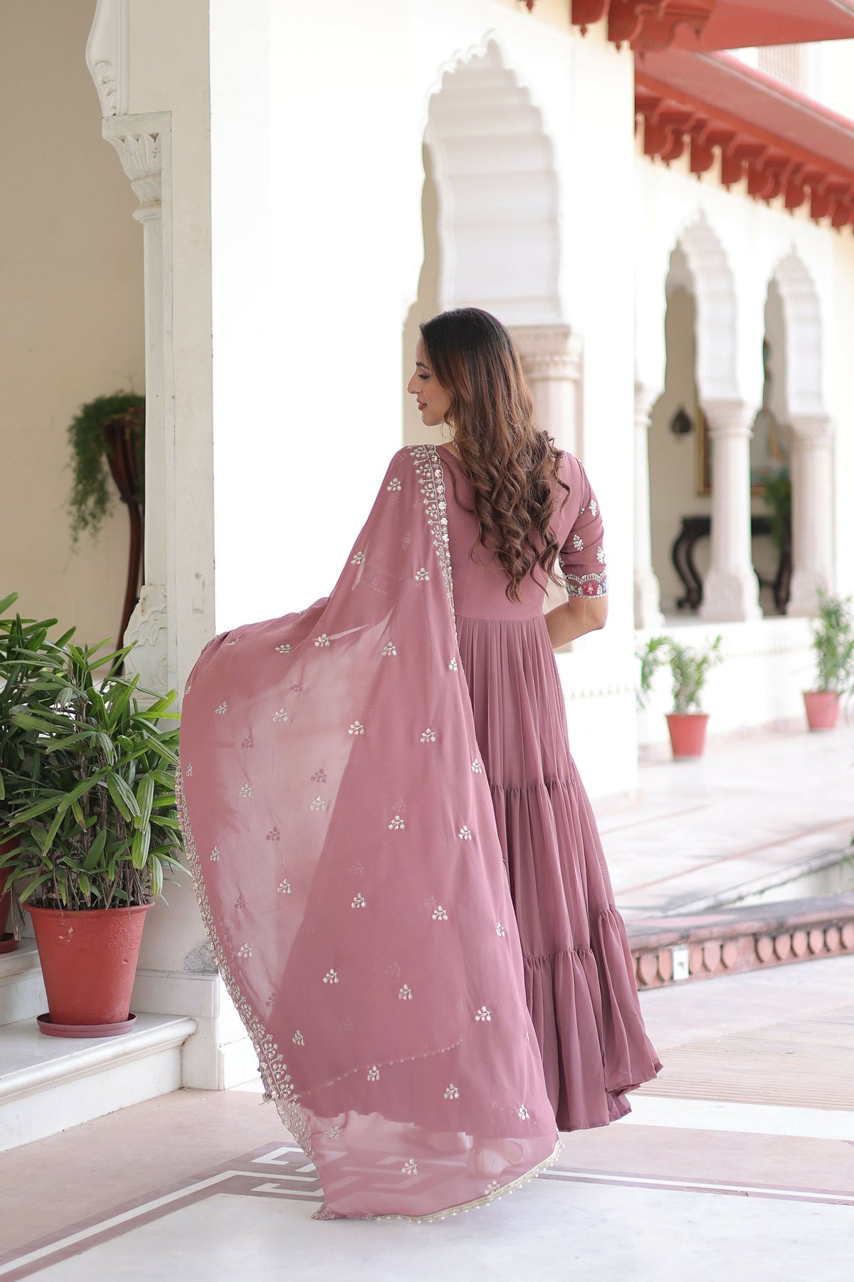 Joban Fashion Peach Readymade Kurta Set With Sequence embroidery Work | Grocsy