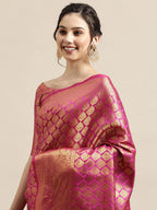 Saree Mall Pink & Gold-Toned Woven Design Zari Silk Blend Banarasi Saree | Grocsy