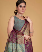 Wine Silk Woven Design Saree With Unstitched Blouse Piece - Akshita | Grocsy