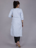 HERE&NOW Women Blue Yoke Design Pure Cotton Thread Work Kurta | Grocsy