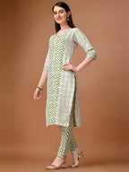HERE&NOW Geometric Printed Pure Cotton Kurta With Trousers & Dupatta | Grocsy
