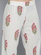 HERE&NOW Women Floral Printed Regular Pure Cotton Kurta with Trousers & With Dupatta | Grocsy