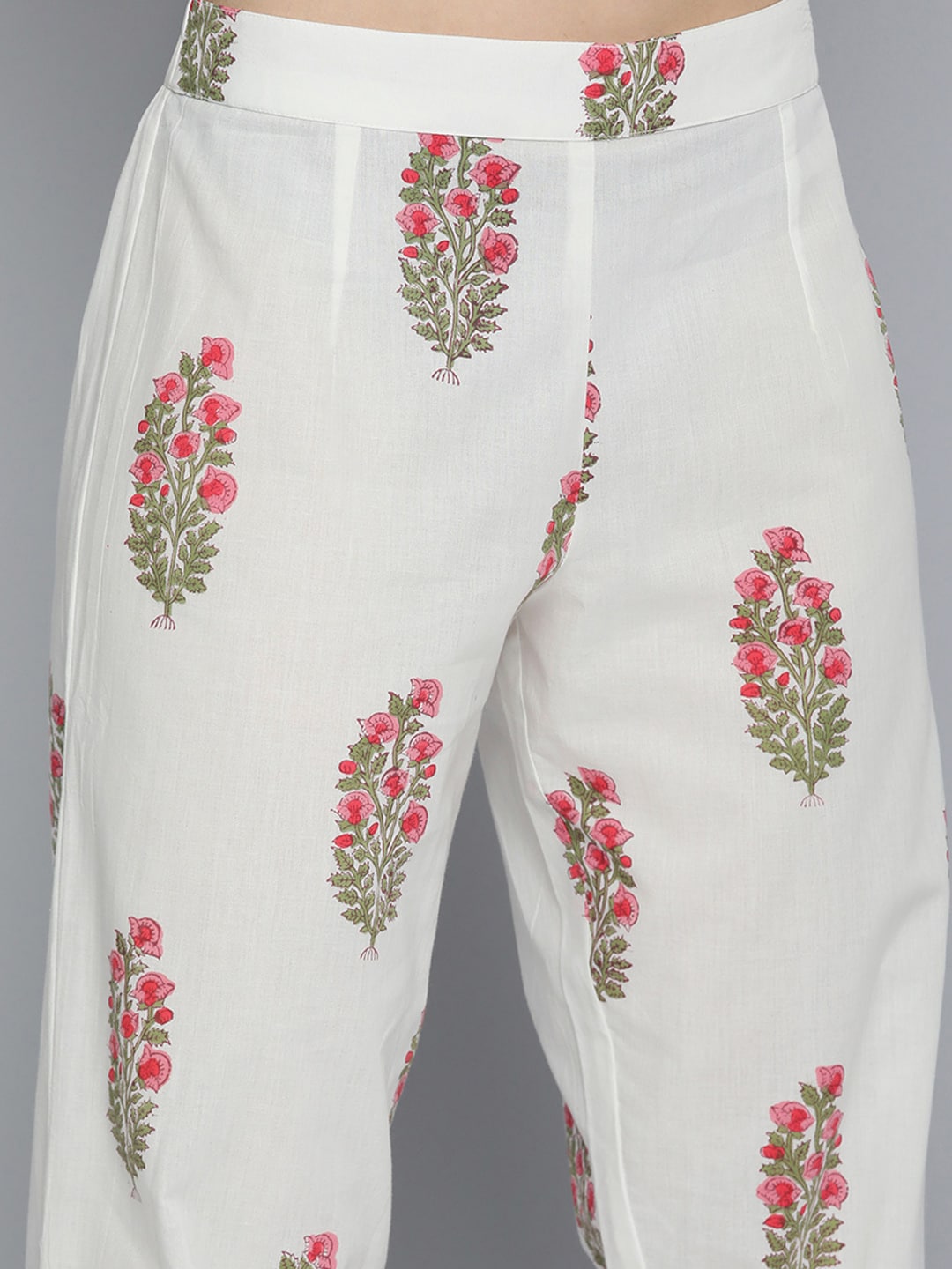 HERE&NOW Women Floral Printed Regular Pure Cotton Kurta with Trousers & With Dupatta | Grocsy