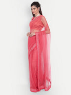 kasee Women Red Floral Embroidered Net Saree | Grocsy