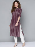 HERE&NOW Women Burgundy & White Printed Kurta | Grocsy