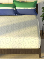 Nautica Noridge Green & Blue Floral Cotton 160 TC King Bedsheet With 2 Pillow Covers | Grocsy