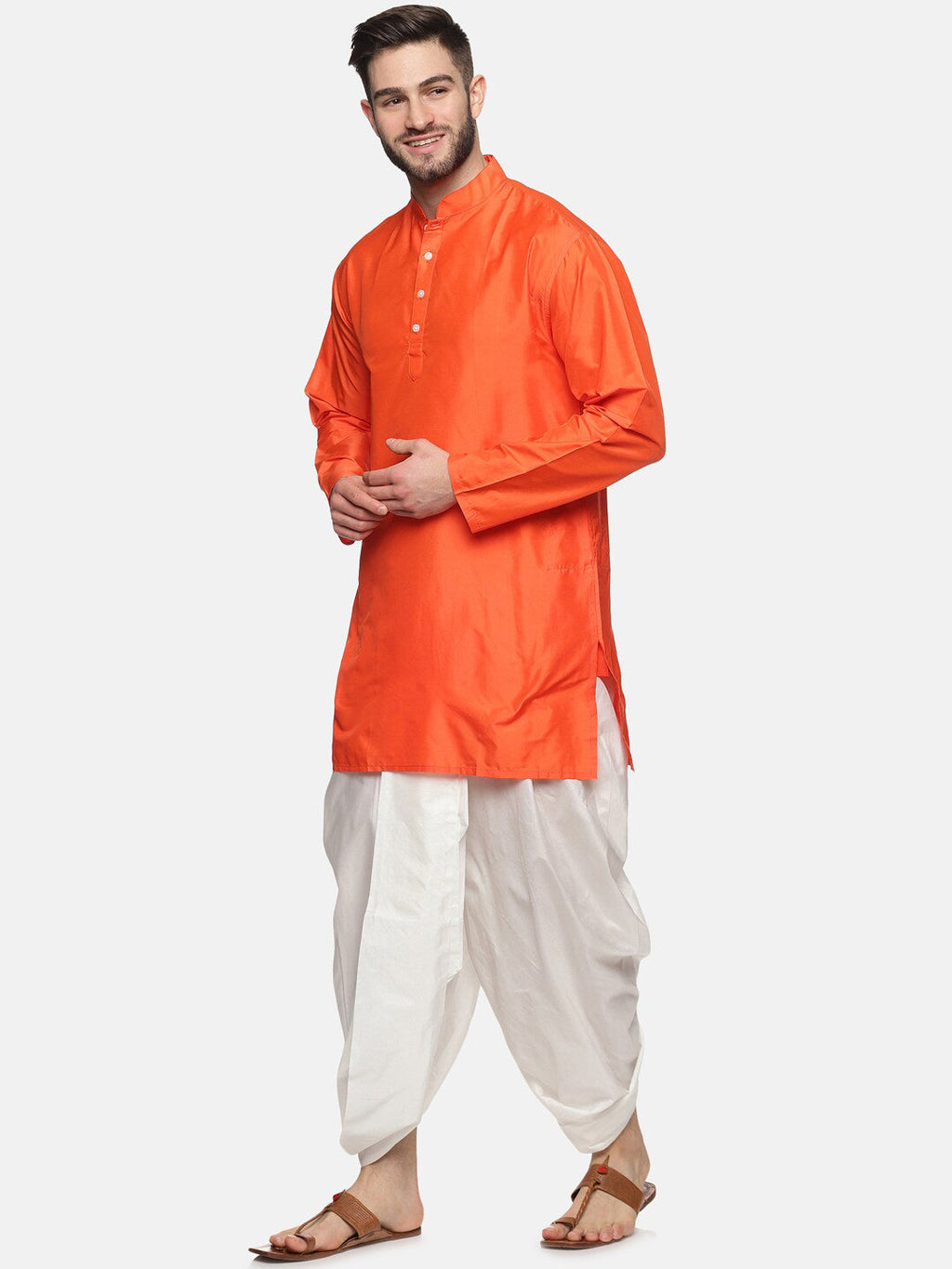 Sethukrishna Men Orange Kurta with Dhoti Pants | Grocsy