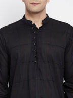 Even Apparels Pure Cotton Men's Kurta in Black Color With Band Collar | Grocsy