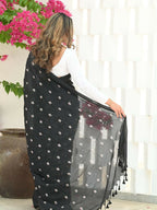 Beatitude Black Khadi Floral Embroidered Saree | Grocsy