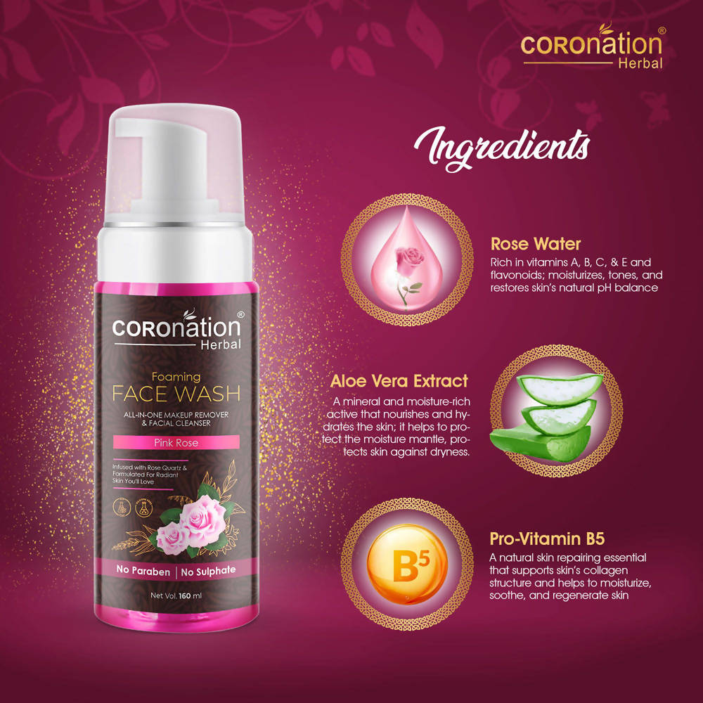 Coronation Herbal Pink Rose Foaming Face Wash | Grocsy