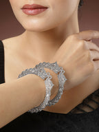 NVR Women's Set of 2 Silver-Toned German Silve Oxidised Elephant Design Handcrafted Bangles