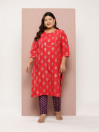 Sztori Plus Size Ethnic Motifs Printed Kurta Set | Grocsy