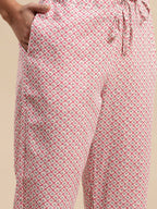 Sangria Floral Printed Gotta Patti Pure-Cotton A-Line Kurta With Trouser & Dupatta | Grocsy