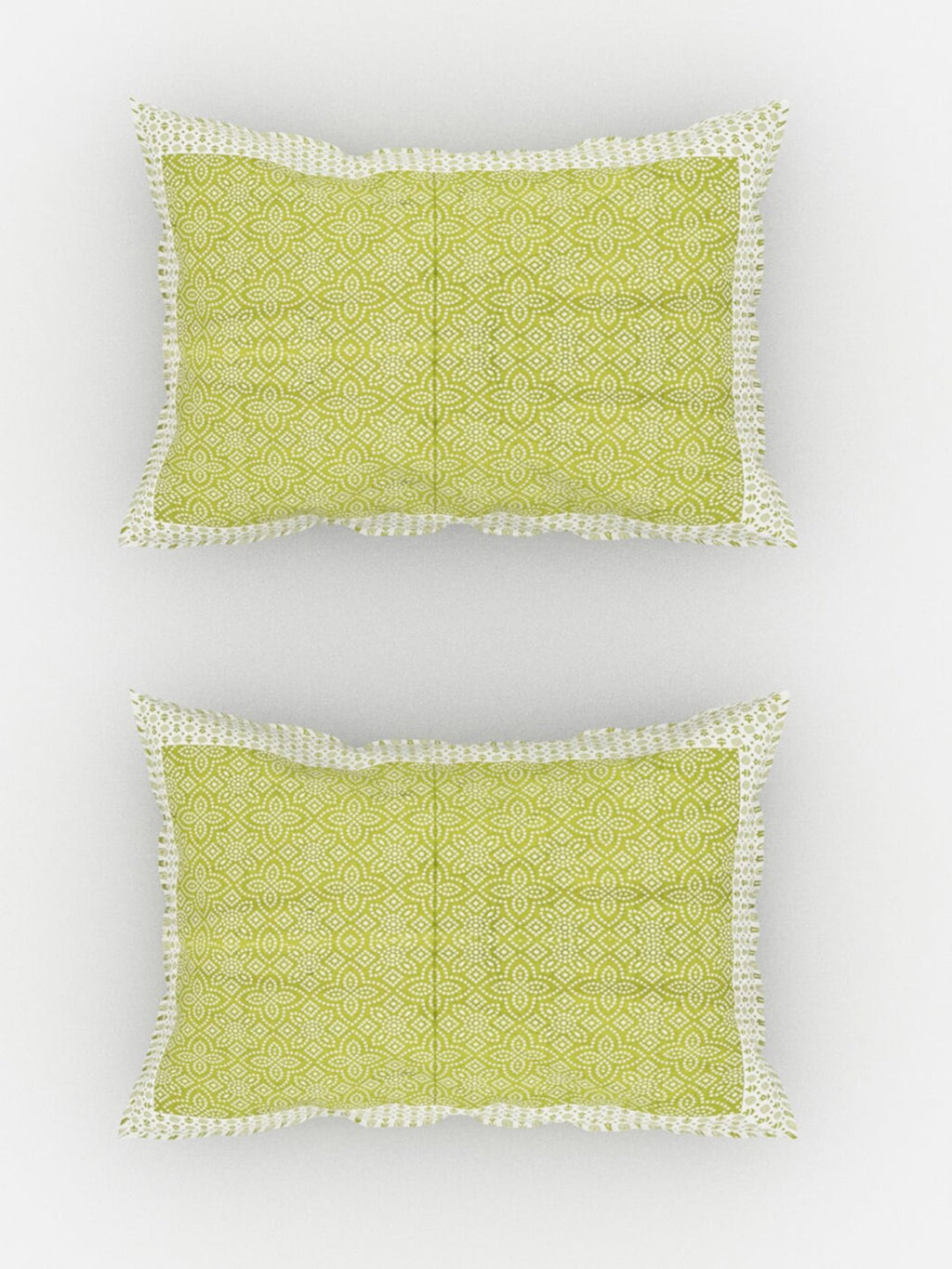 Urban Magic Green & White Ethnic Motifs Cotton 104 TC Queen Bedsheet with 2 Pillow Covers | Grocsy