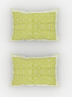 Urban Magic Green & White Ethnic Motifs Cotton 104 TC Queen Bedsheet with 2 Pillow Covers | Grocsy