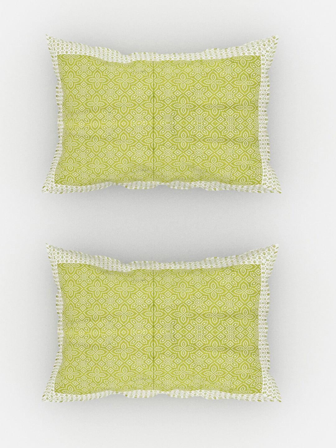 Urban Magic Green & White Ethnic Motifs Cotton 104 TC Queen Bedsheet with 2 Pillow Covers | Grocsy