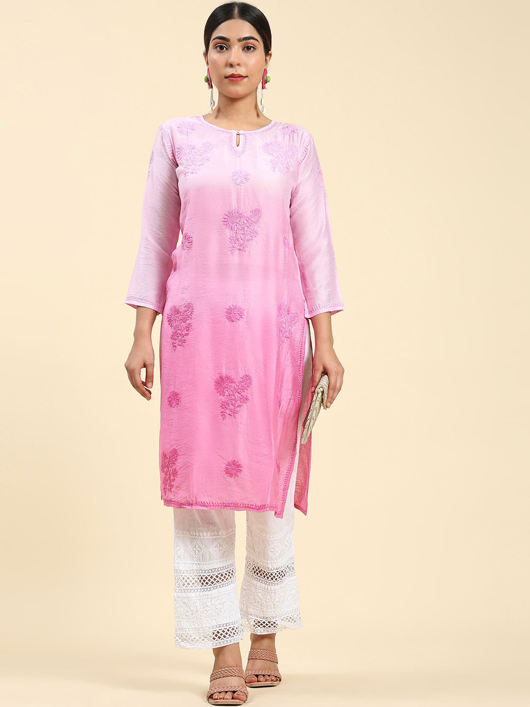 HOUSE OF KARI Floral Chikankari Embroidered Kurta | Grocsy