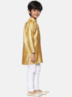 Sethukrishna Boys Gold-Toned & White Woven Design Kurta with Pyjamas | Grocsy