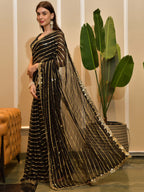 Sangria Striped Embellished Sequinned Saree | Grocsy