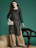 Sangria Ethnic Motifs Printed Gotta Patti Kurta | Grocsy