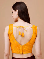 Tikhi Imli Ethnic Motifs Embroidered Sequinned Sleeveless Dupion Saree Blouse | Grocsy