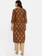 Souchii Brown & Mustard Printed Straight Kurta | Grocsy