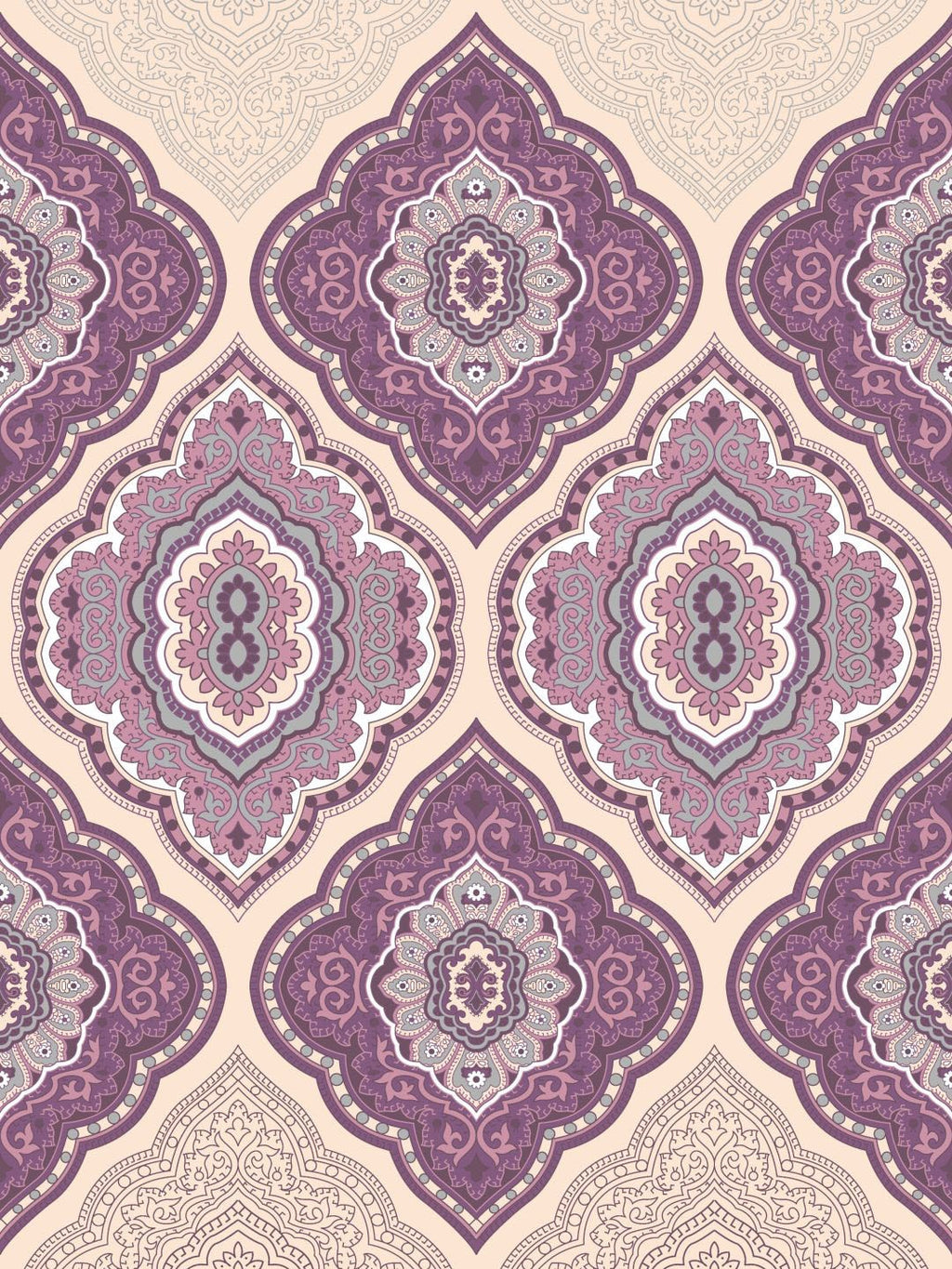 Dreamscape Purple & Cream-Coloured 144 TC Bedsheet with Pillow Covers | Grocsy