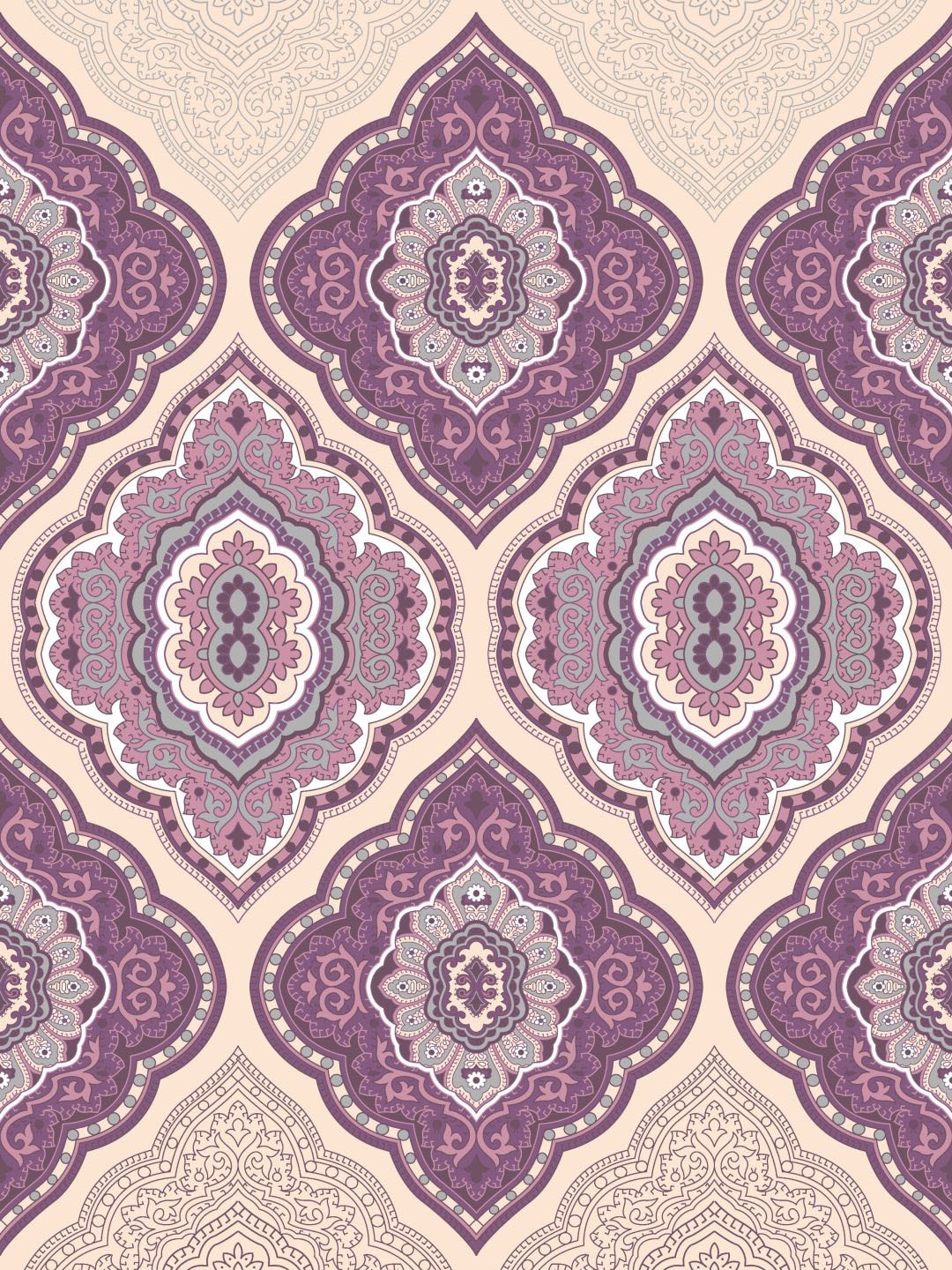Dreamscape Purple & Cream-Coloured 144 TC Bedsheet with Pillow Covers | Grocsy