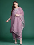 Indo Era Plus Size Floral Embroidered Thread Work Kurta With Trousers & Dupatta | Grocsy